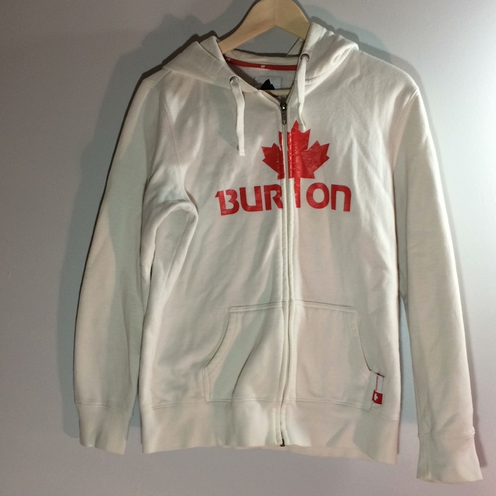 Burton White Hoodie Sweatshirt Orange Leaf